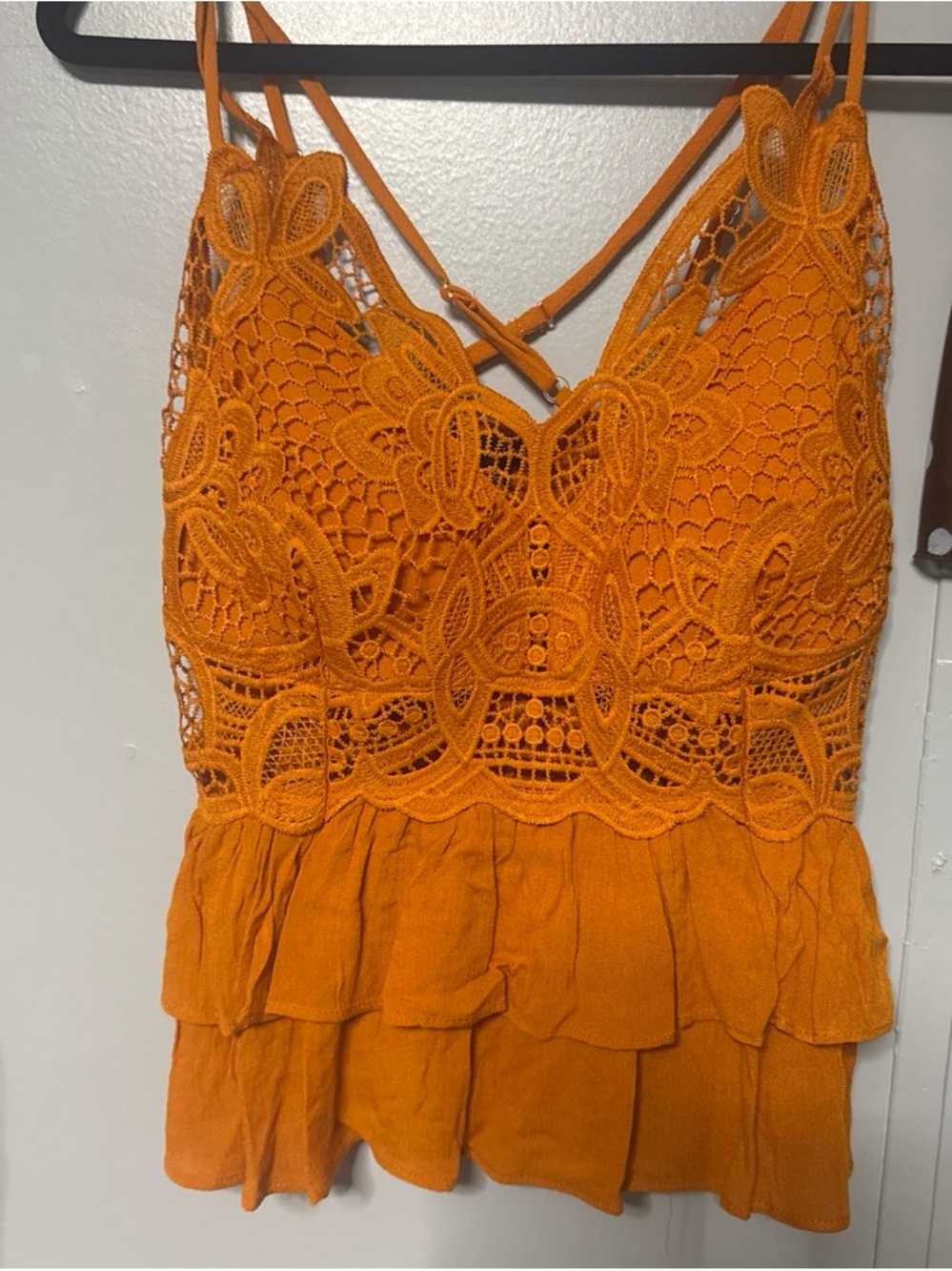 Moa Moa Orange Crochet Lace Ruffle Camisole